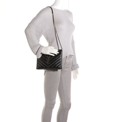 Saint Laurent Calfskin Monogram Chevron Studded Shoulder Bag Black 2 of 8