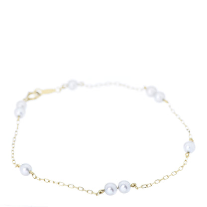 Mikimoto 18K Yellow Gold Akoya Pearl 4mm Station Bracelet 1 of 4