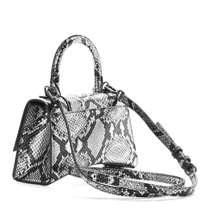 Balenciaga Shiny Calfskin Snakeskin Embossed Hourglass Top Handle Bag XS Silver Black 2 of 7