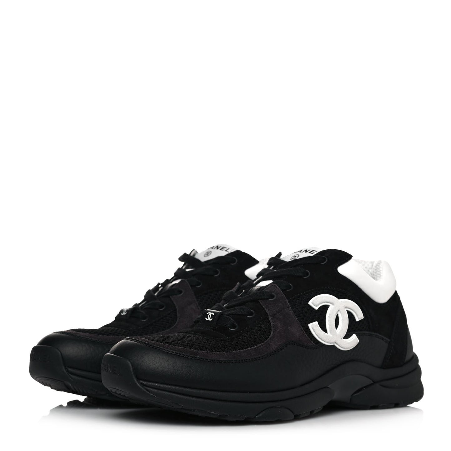 Mesh Suede Grained Calfskin Womens CC Sneakers 39.5 Black White