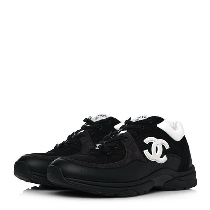 Chanel Mesh Suede Grained Calfskin Womens CC Sneakers 39.5 Black White 3 of 8