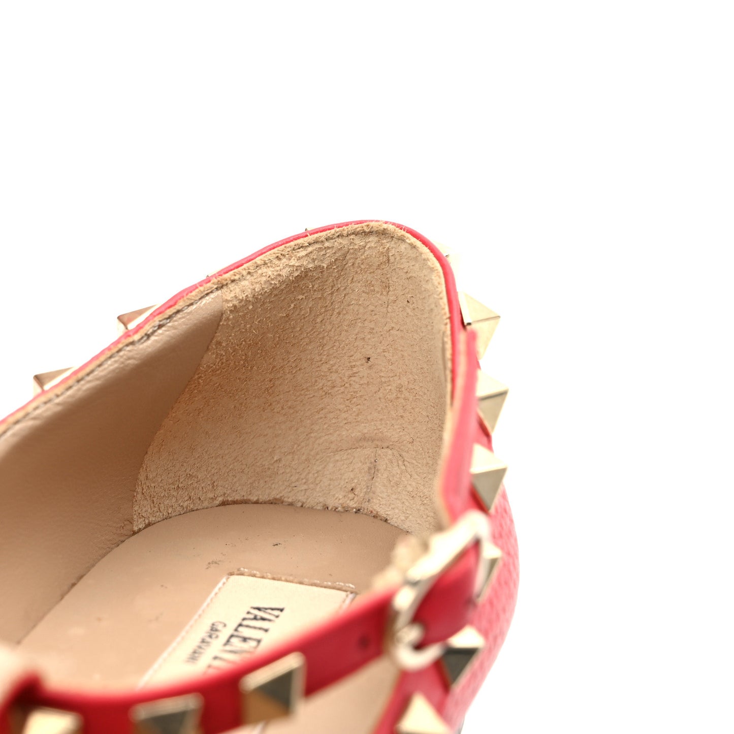 Pebbled Calfskin Rockstud Cage Ballerina Flats 37 Red