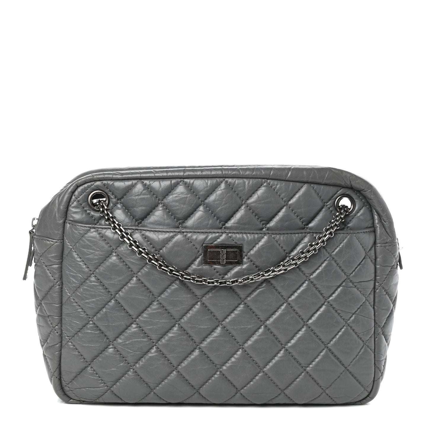 Aged Calfskin Quilted Large Reissue Camera Case Grey