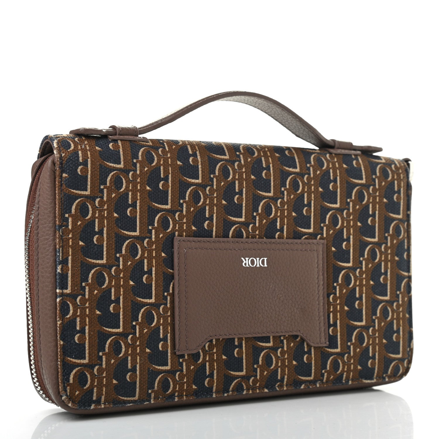 Christian Dior Oblique Zip Around Travel Wallet Brown Navy 3 of 8