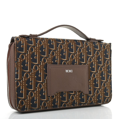 Christian Dior Oblique Zip Around Travel Wallet Brown Navy 3 of 8