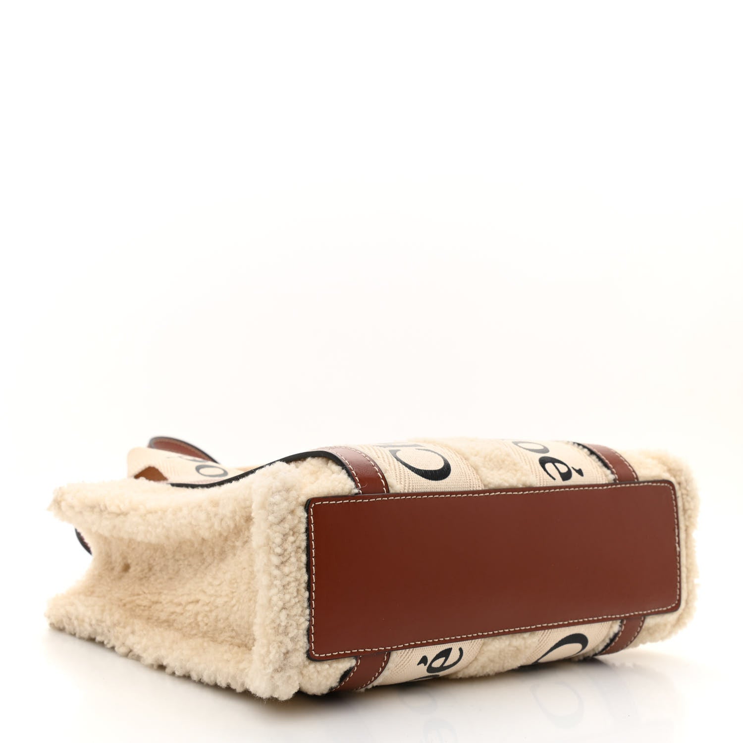 Chloe Shearling Calfskin Small Woody Ribbon Tote With Strap Mild Beige 4 of 9