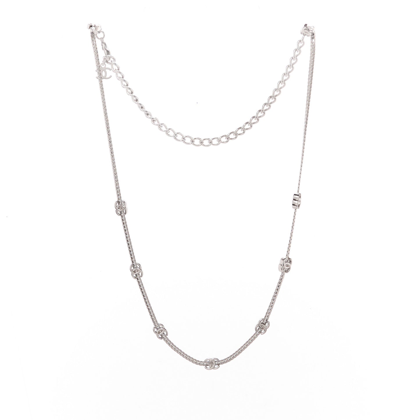 Metal CC Station Necklace Silver