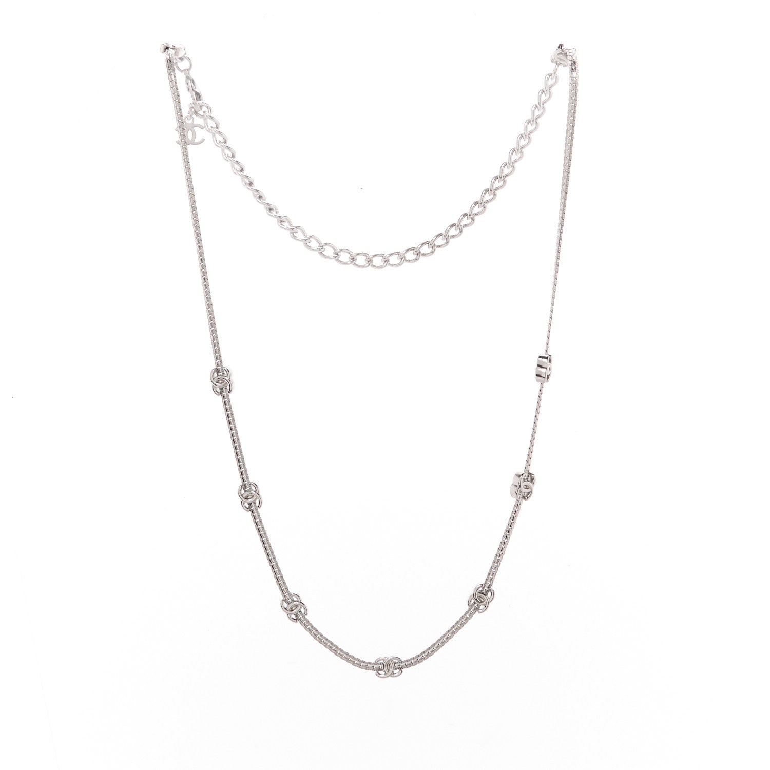 Chanel Metal CC Station Necklace Silver 3 of 4