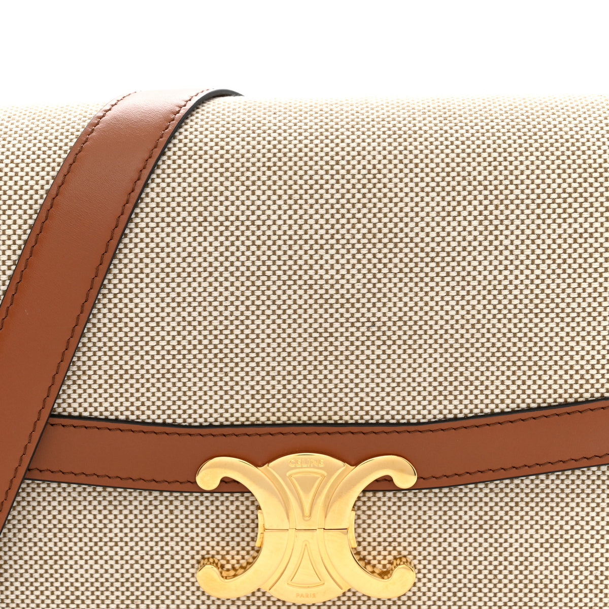 Celine Textile Natural Calfskin Medium Triomphe Bag White Tan 8 of 10