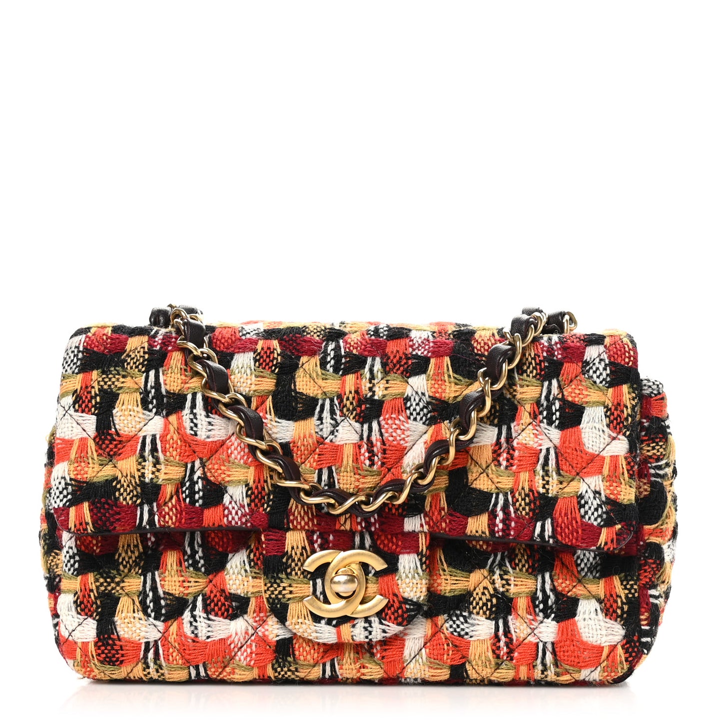 Tweed Quilted Metiers D'Art Mini Rectangular Flap Red Yellow Multicolor