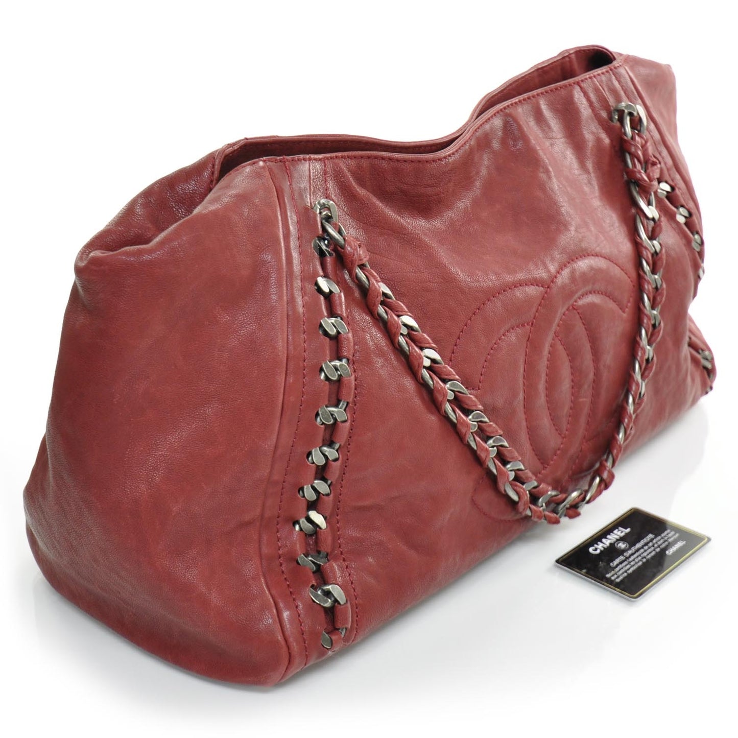 Leather Luxe Ligne XL Modern Chain Tote Red
