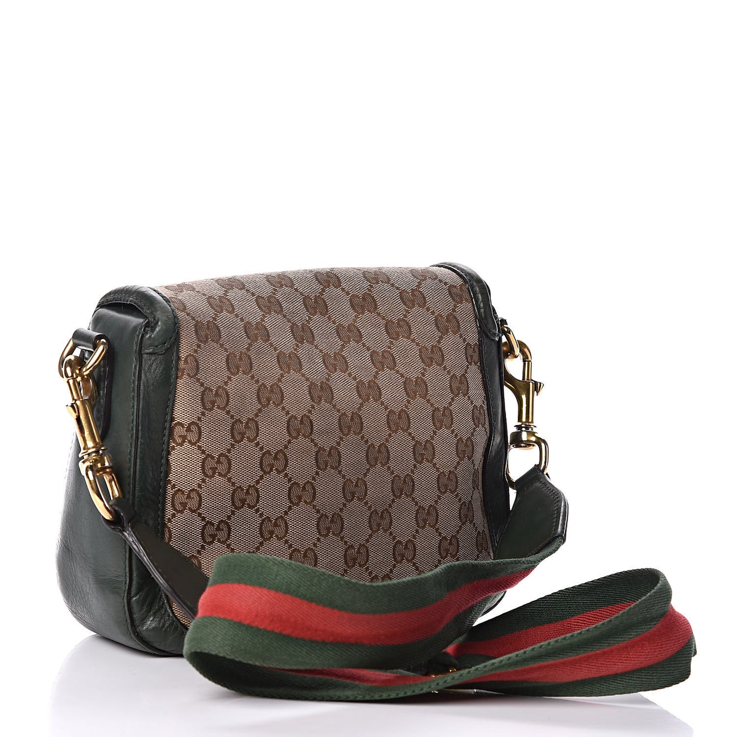 Monogram Calfskin Medium Lady Web Shoulder Bag Beige Green