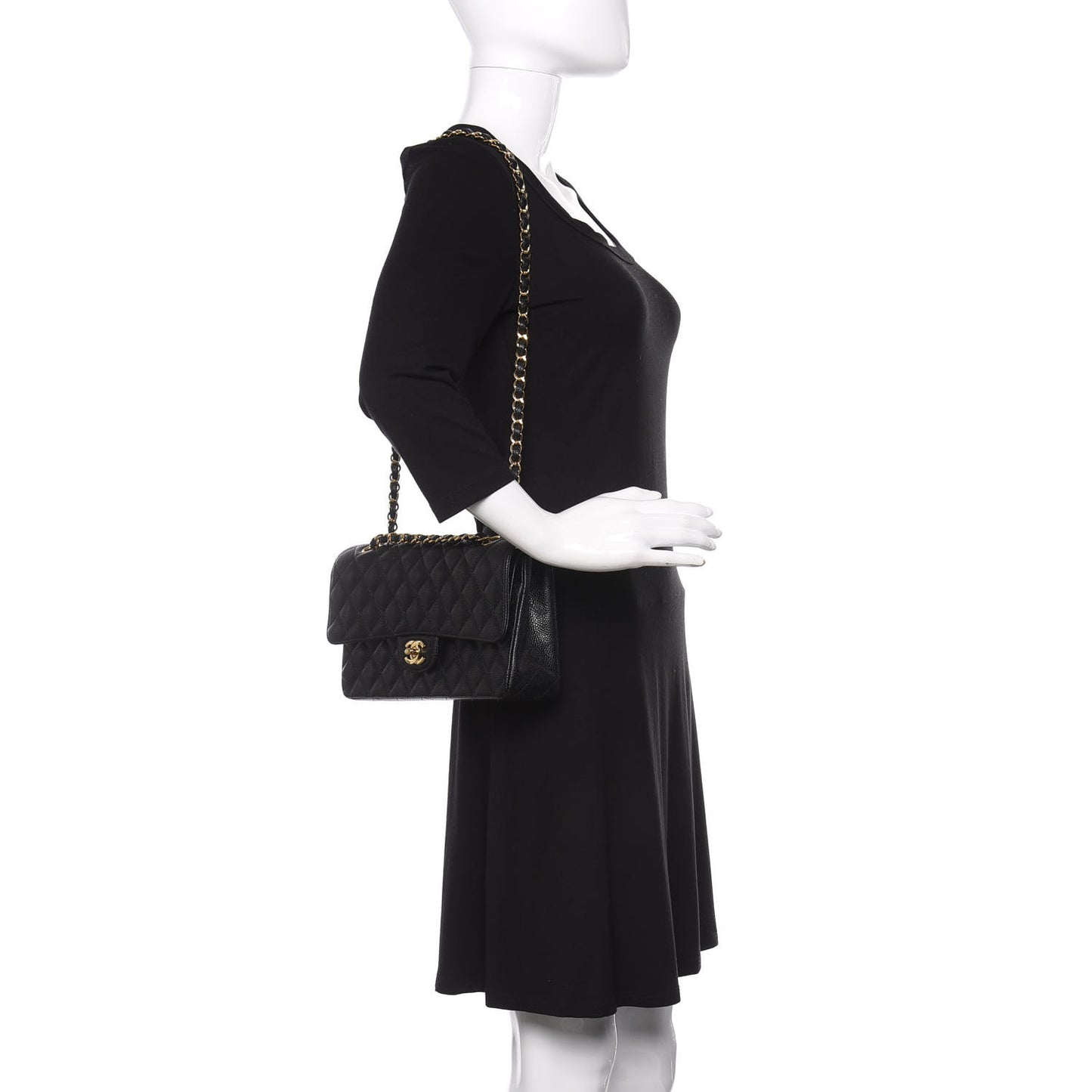 Caviar Quilted Medium Double Flap Black