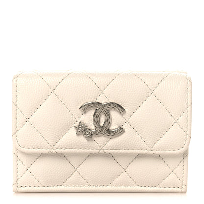 Chanel Caviar Quilted Crystal Star  Small Tri-Fold Flap Wallet White 1 of 10