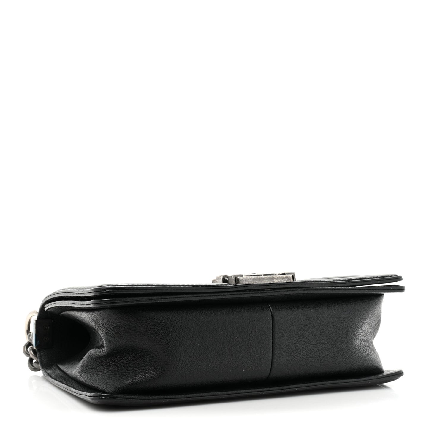 Goatskin Quilted Patent Medium Duo Boy Flap Black