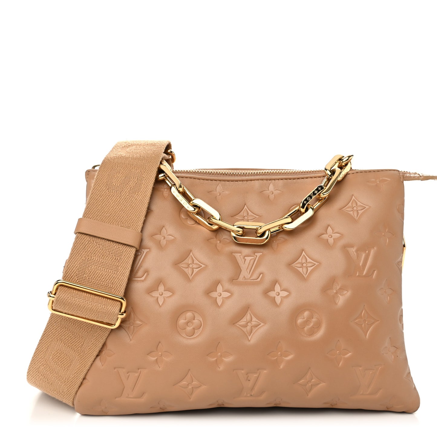Lambskin Embossed Monogram Coussin PM Camel