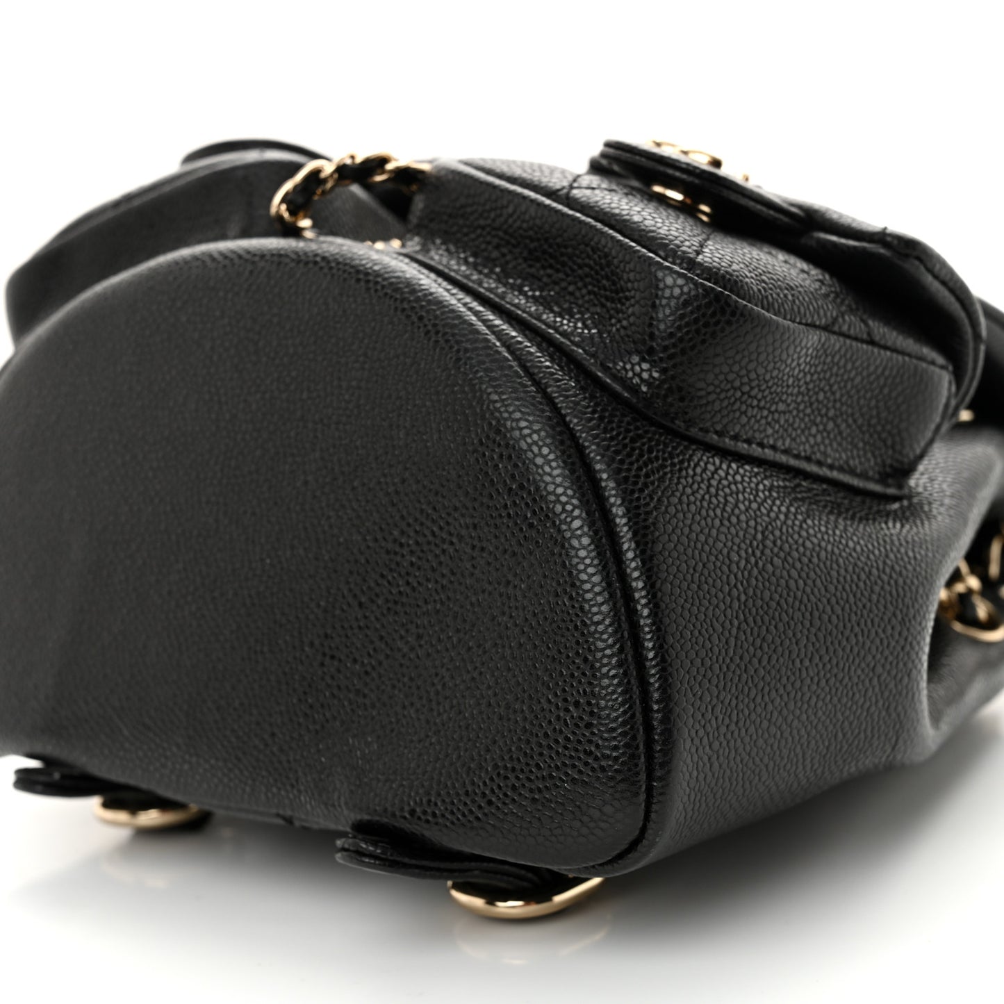 Shiny Caviar Quilted Small Duma Pockets Drawstring Backpack Black