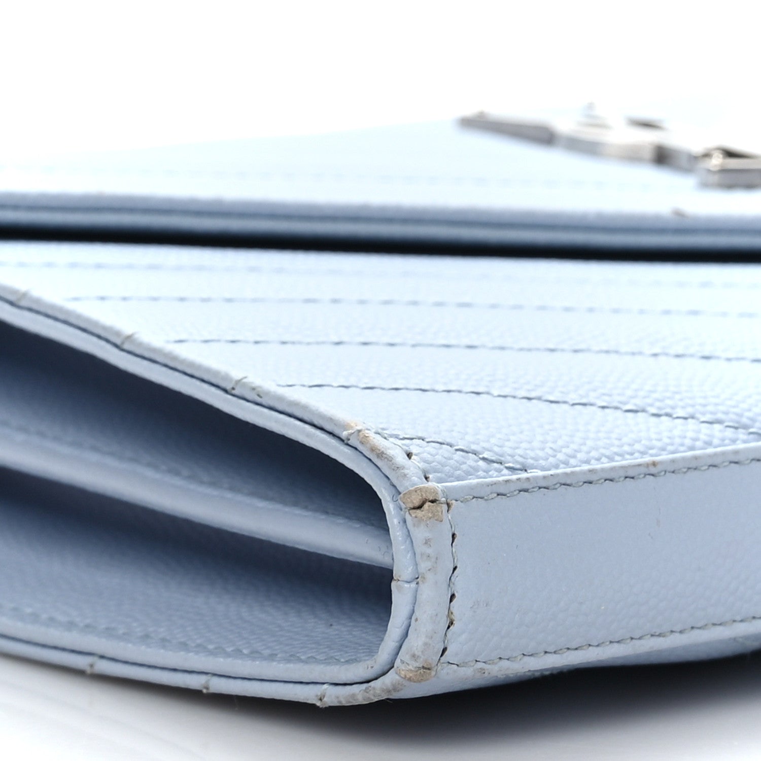 Saint Laurent Grain De Poudre Matelasse Chevron Monogram Chain Wallet Sky Blue 10 of 11