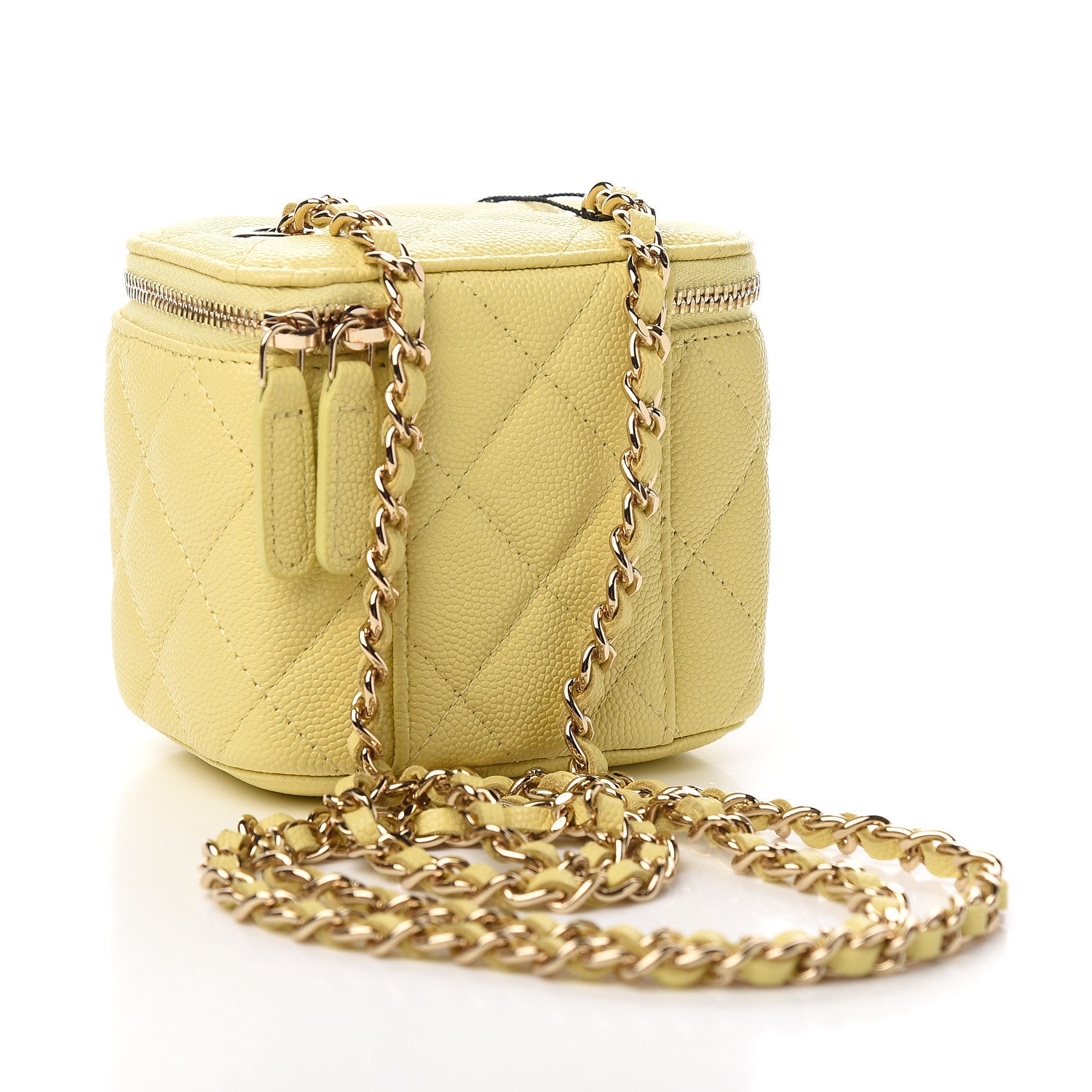 Chanel Caviar Quilted Mini Vanity Case With Chain Yellow 2 of 10