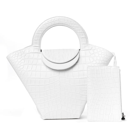 Bottega Veneta Calfskin Crocodile Embossed Doll Top Handle Bag White 1 of 4