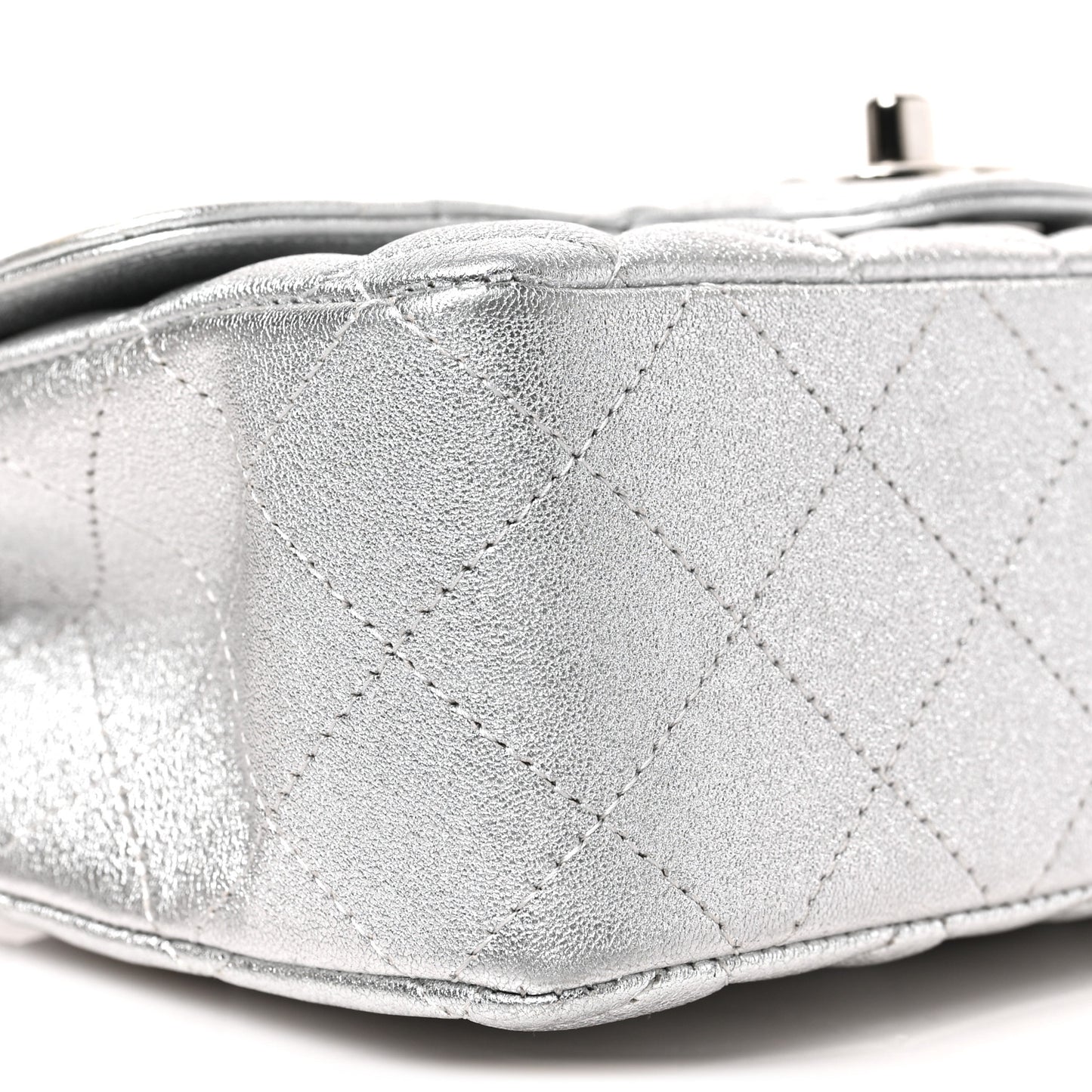 Metallic Lambskin Quilted Mini Rectangular Flap Silver