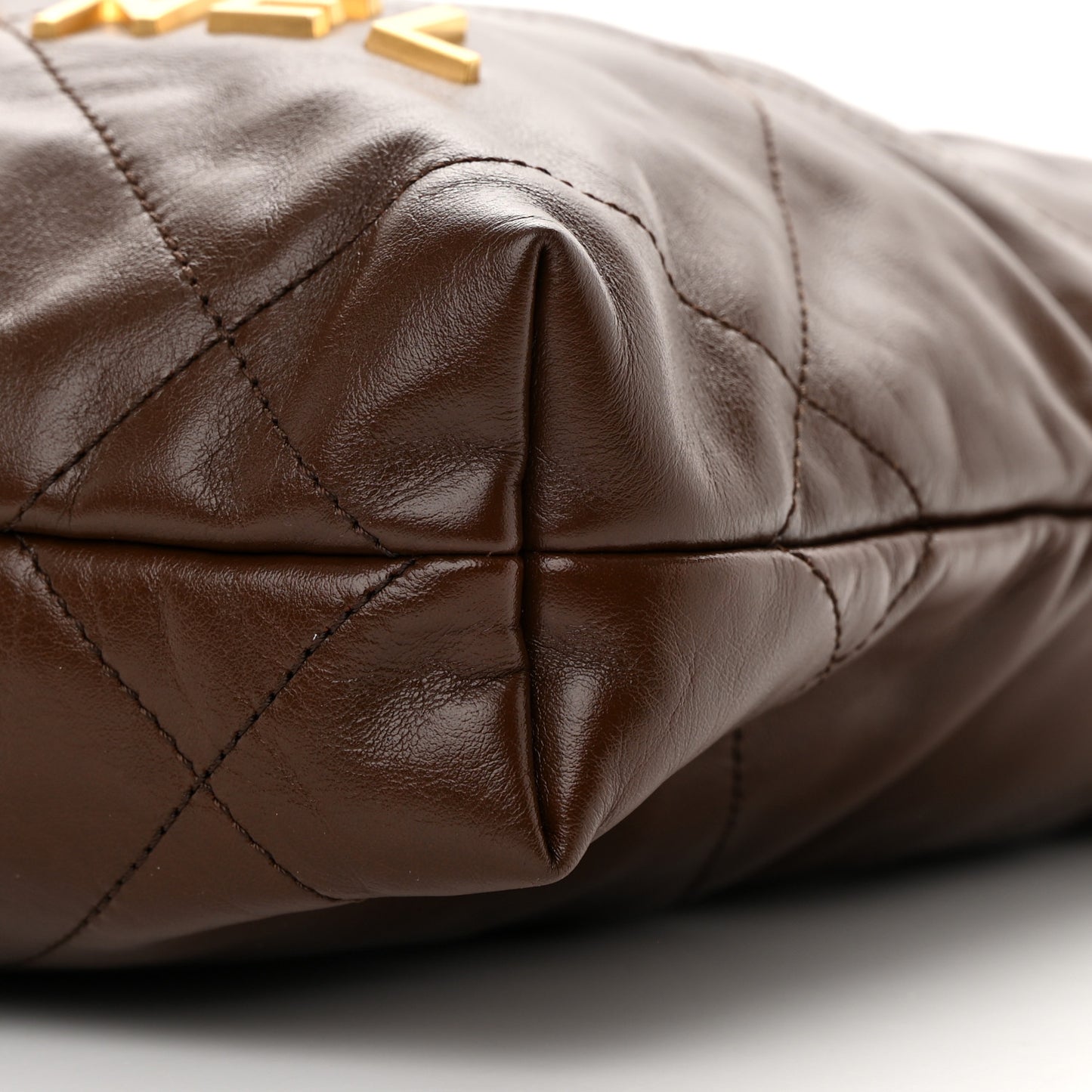 Shiny Calfskin Quilted Mini Chanel 22 Brown