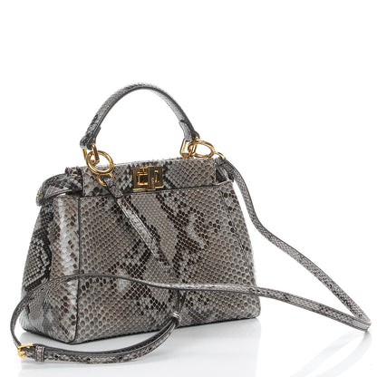 Fendi Snakeskin Camoscio Mini Peekaboo Iconic Satchel Asfalto Nocciola 4 of 8