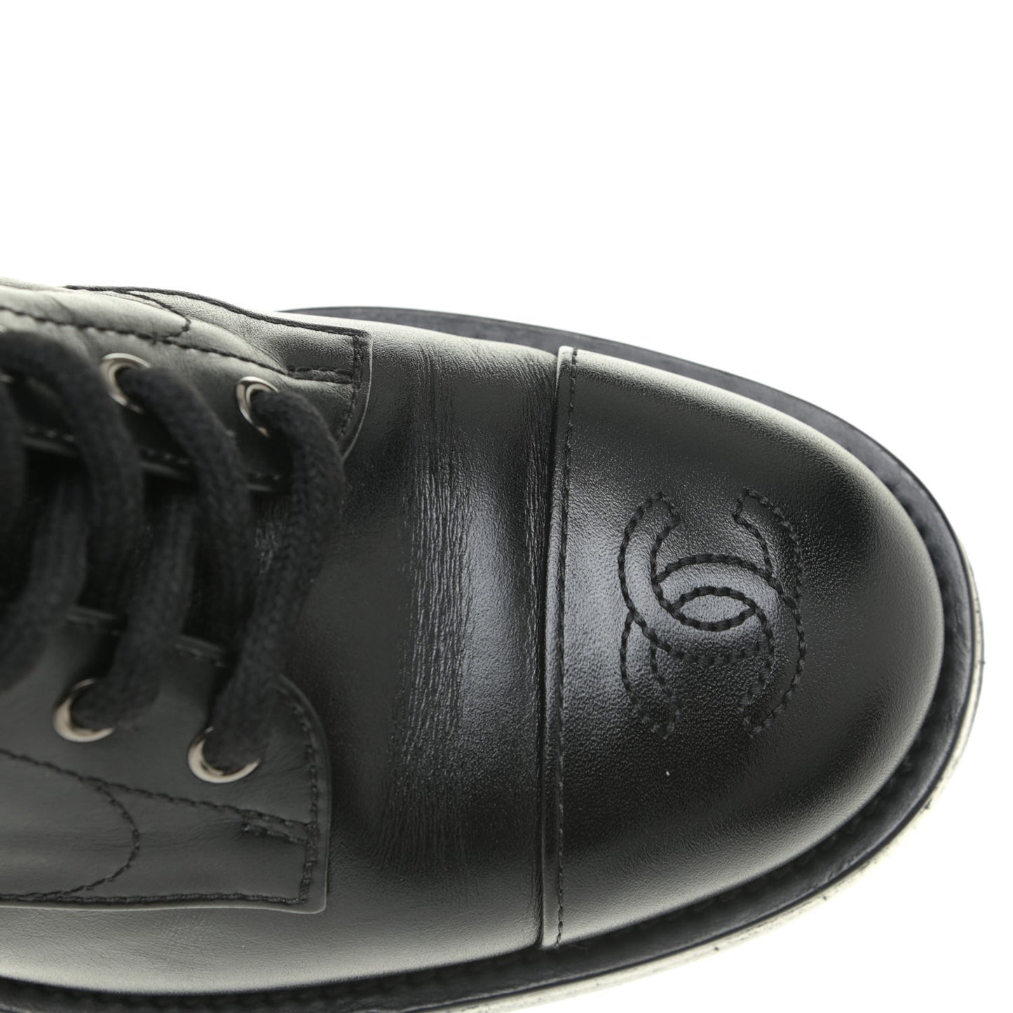 Calfskin Lace Up Combat Boots 37 Black