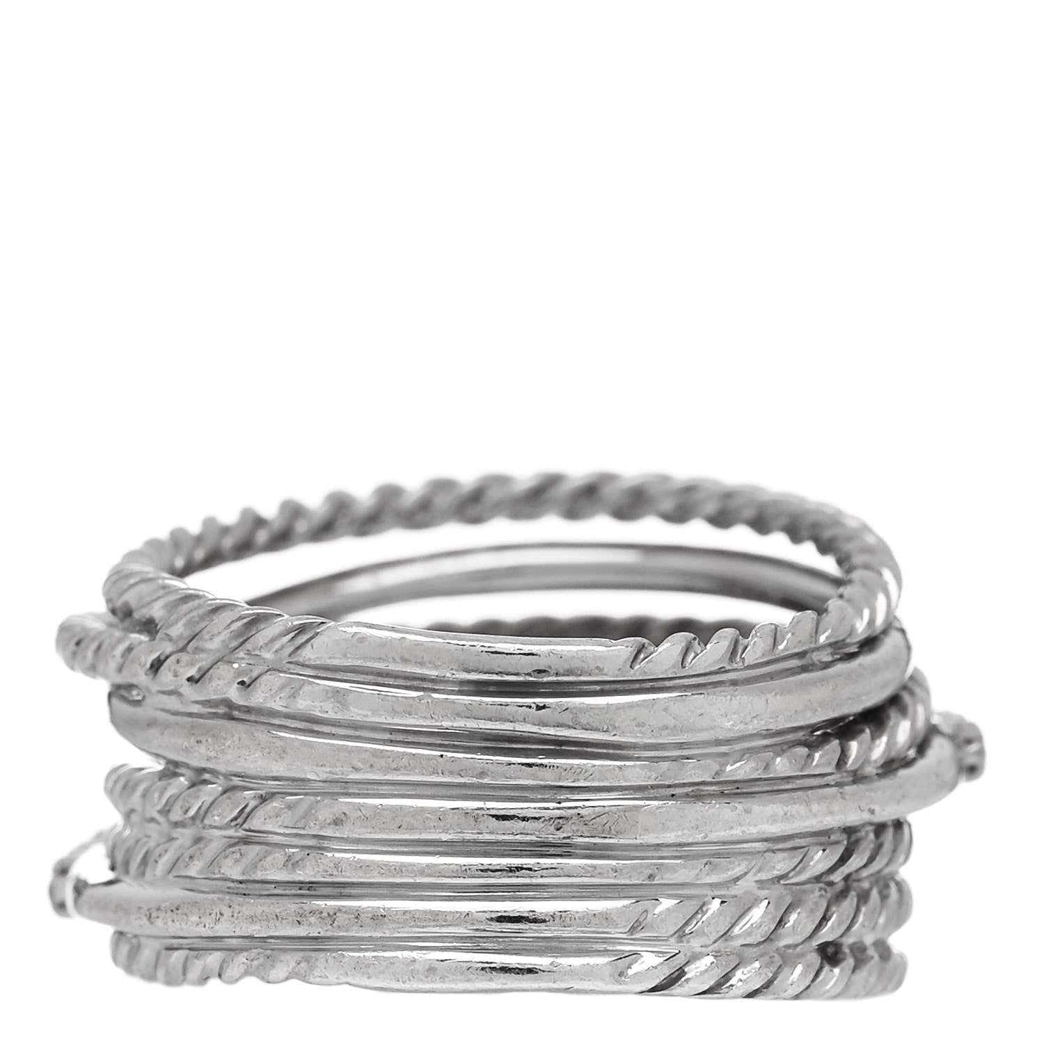 David Yurman Sterling Silver Diamond 11mm Wide Crossover Cable Ring 54 7 3 of 4