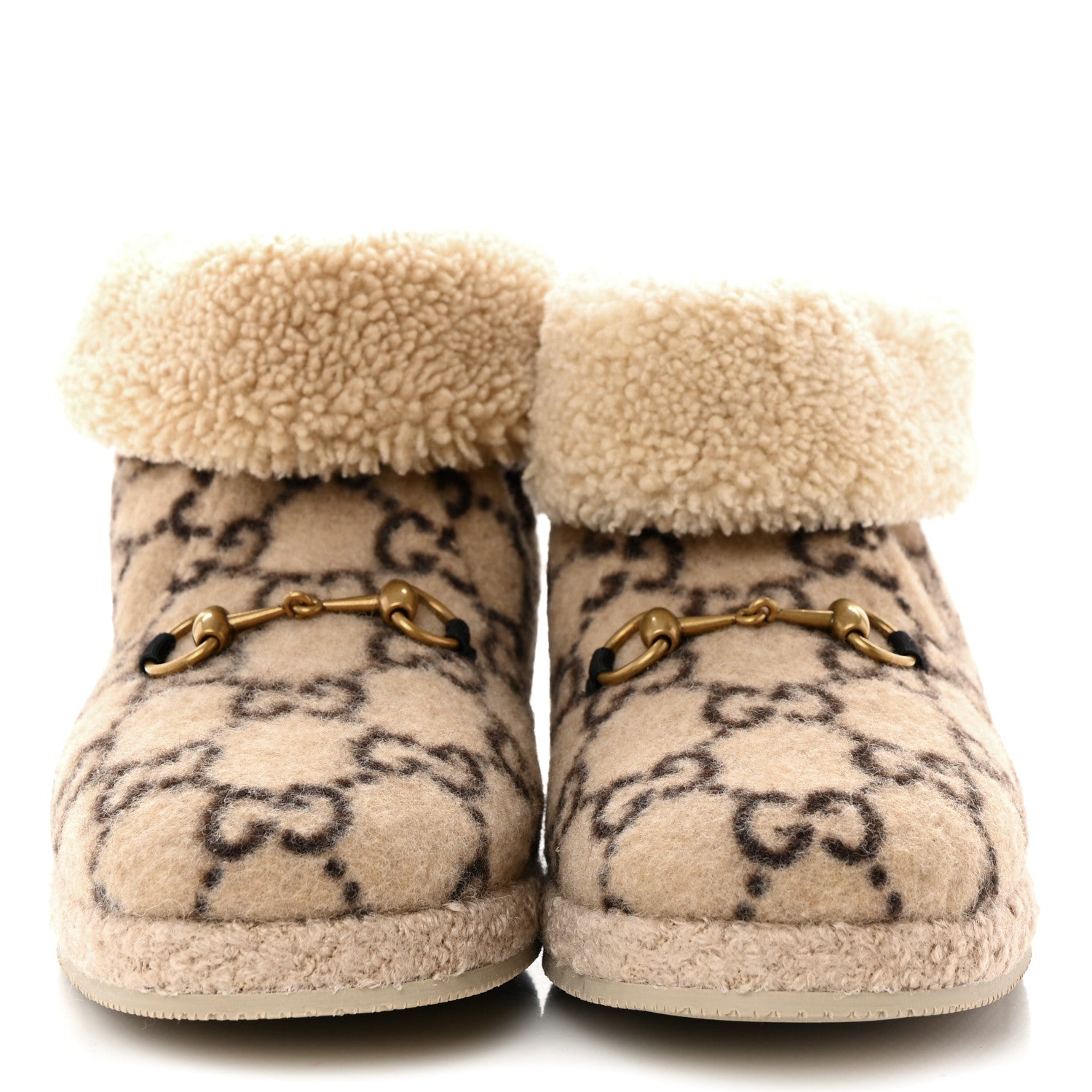 Gucci Covered Wool GG Monogram Mens Fria Horsebit Ankle Boots 9 Beige Ebony Butterscotch 2 of 9