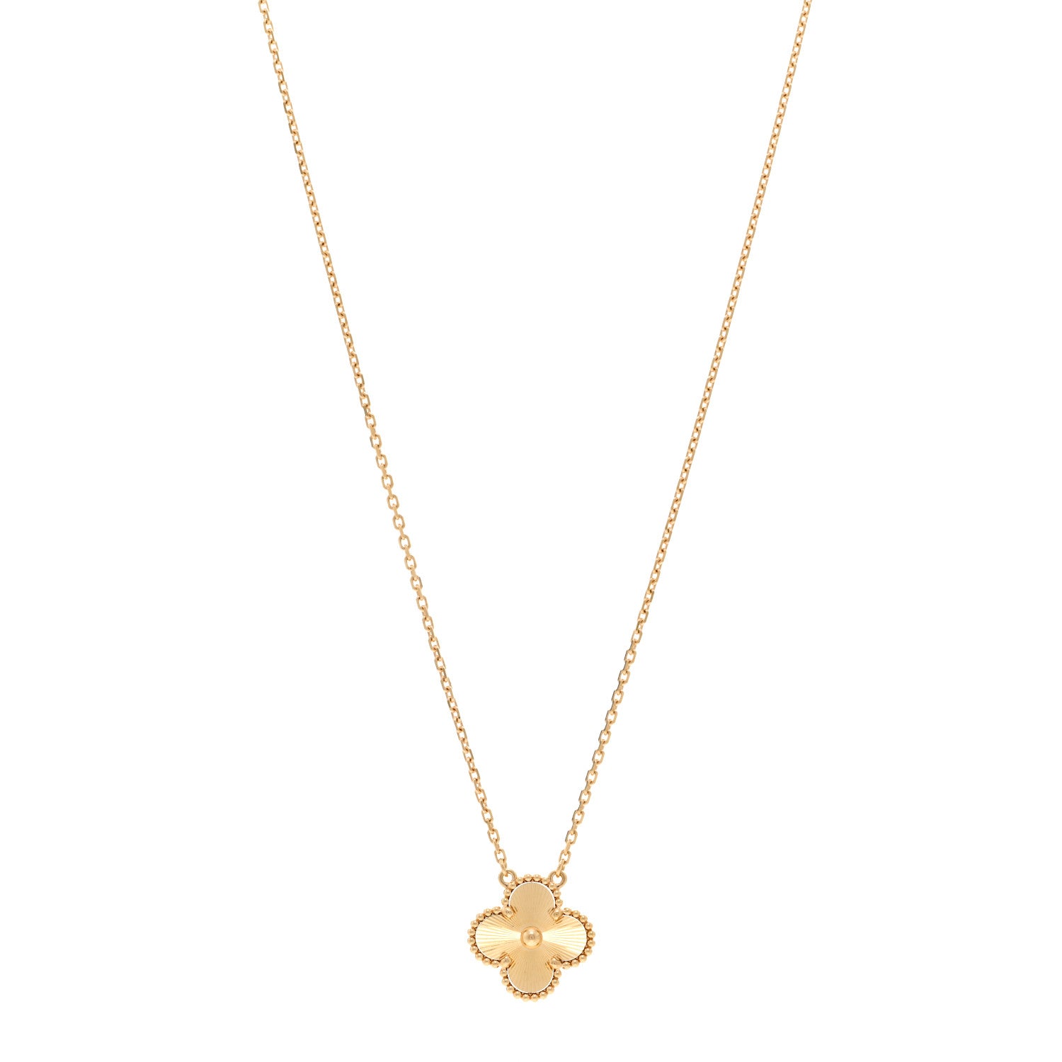 Van Cleef & Arpels 18K Yellow Gold Guilloche Vintage Alhambra Pendant Necklace 1 of 6