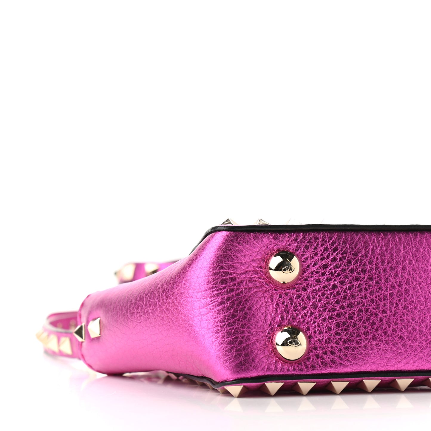 Metallic Pebbled Calfskin Micro Rockstud Tote Peony