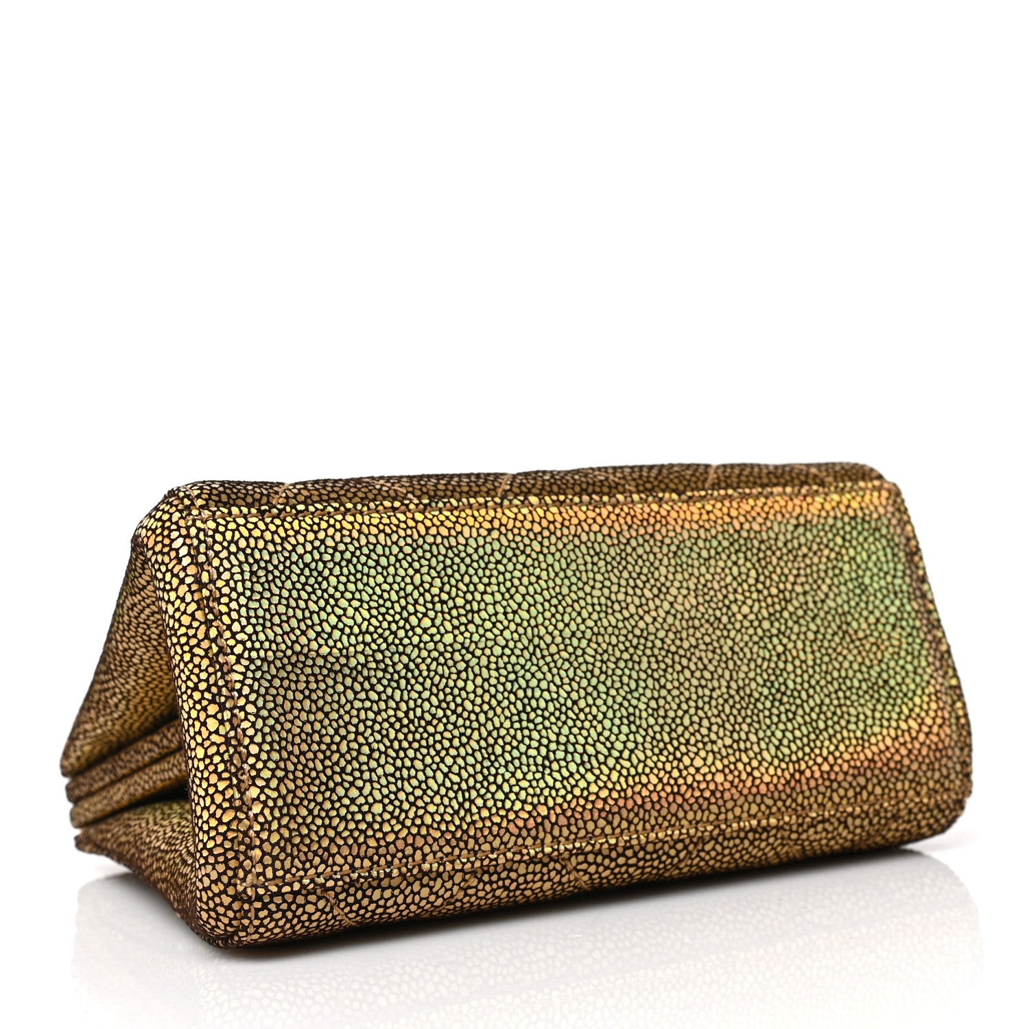 Chanel Metallic Galuchat Stingray Quilted Clutch With Chain Gold 4 of 8