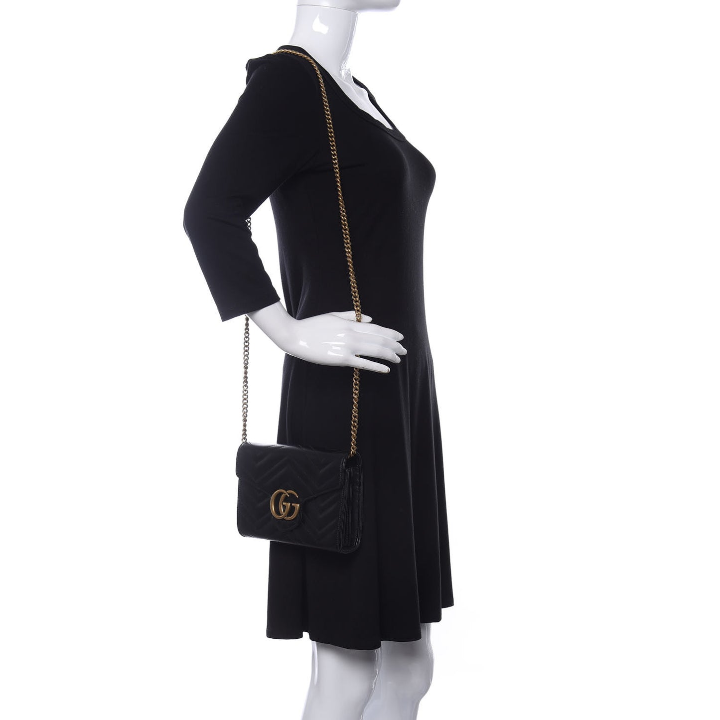 Calfskin Matelasse GG Marmont Chain Wallet Black