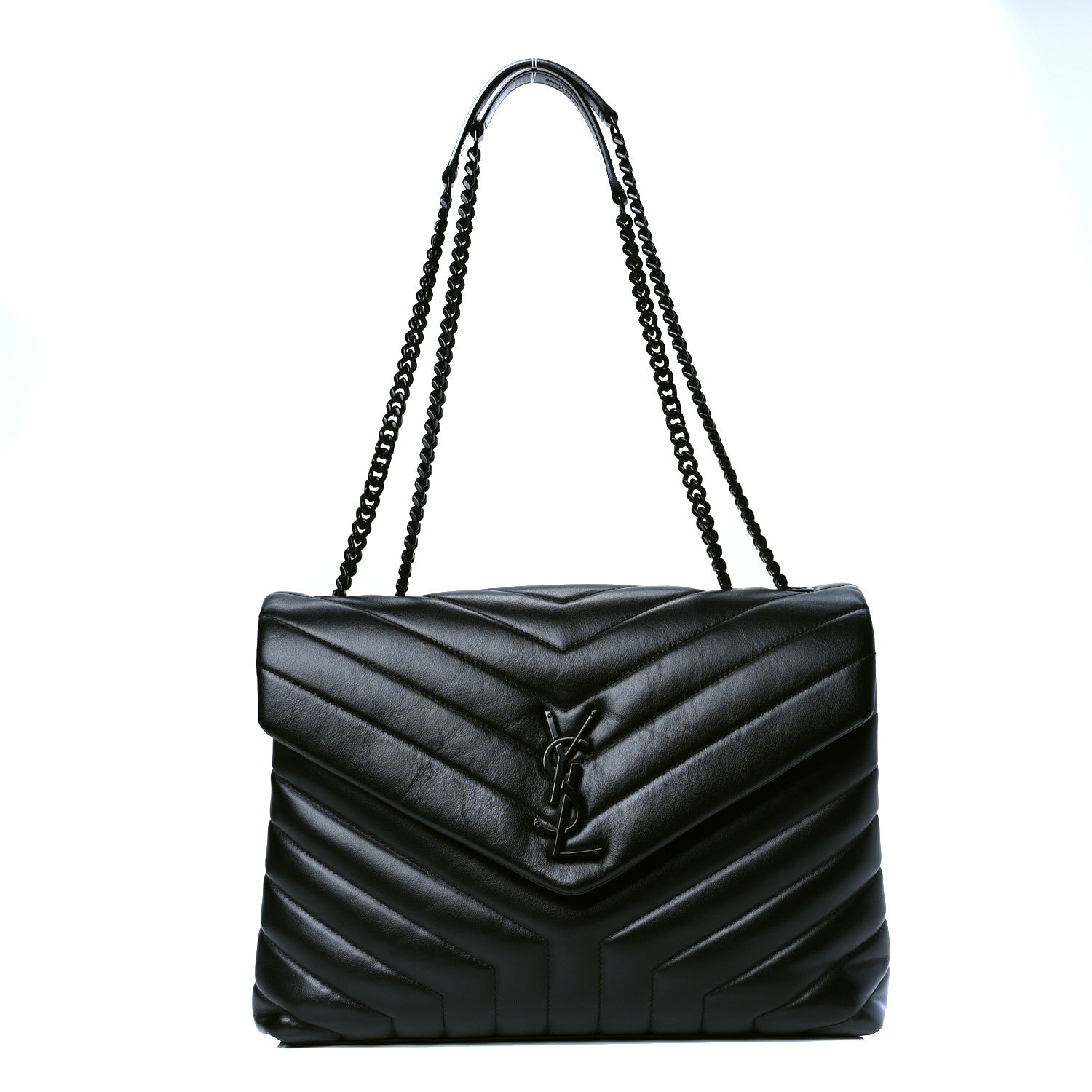 Saint Laurent Calfskin Y Quilted Monogram Medium Loulou Chain Satchel Black 1 of 5