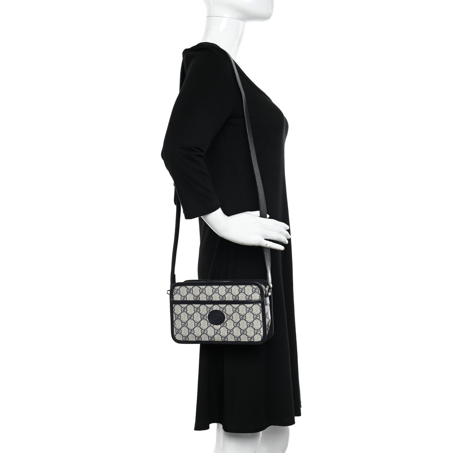 GG Supreme Monogram Textured Dollar Calfskin Mini Retro Interlocking G Shoulder Bag Beige Blue