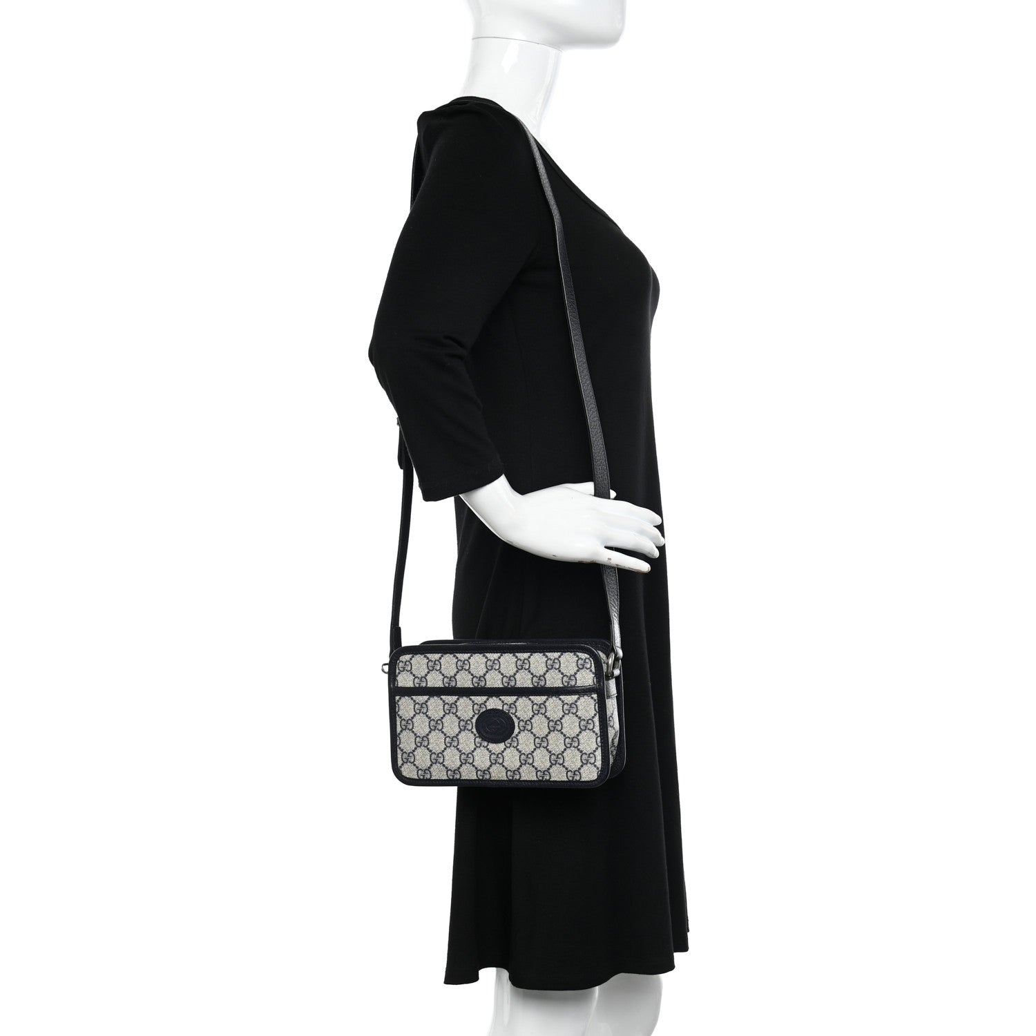 Gucci GG Supreme Monogram Textured Dollar Calfskin Mini Retro Interlocking G Shoulder Bag Beige Blue 2 of 10
