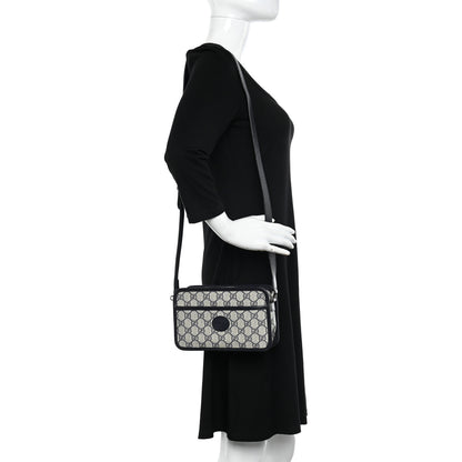 Gucci GG Supreme Monogram Textured Dollar Calfskin Mini Retro Interlocking G Shoulder Bag Beige Blue 2 of 10