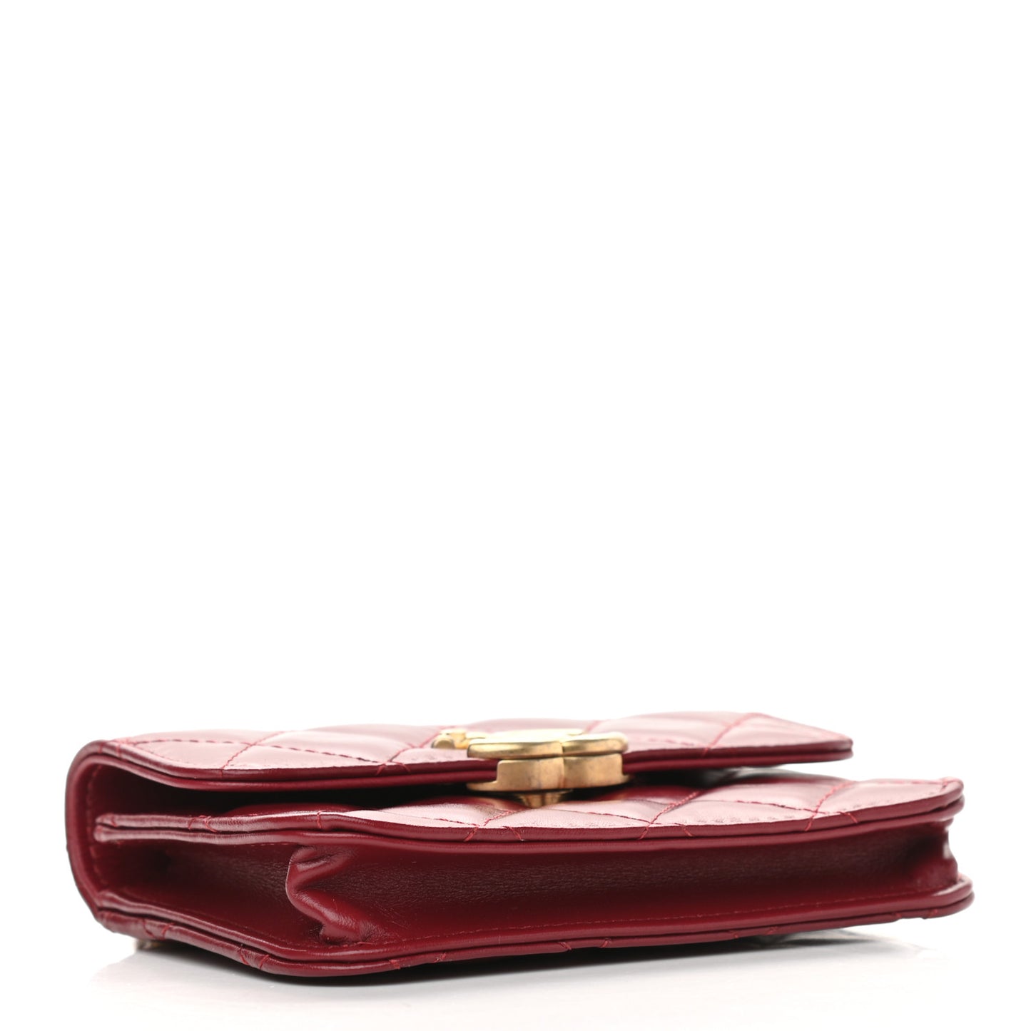 Calfskin Quilted Perfect Fit Coin Purse With Chain Burgundy