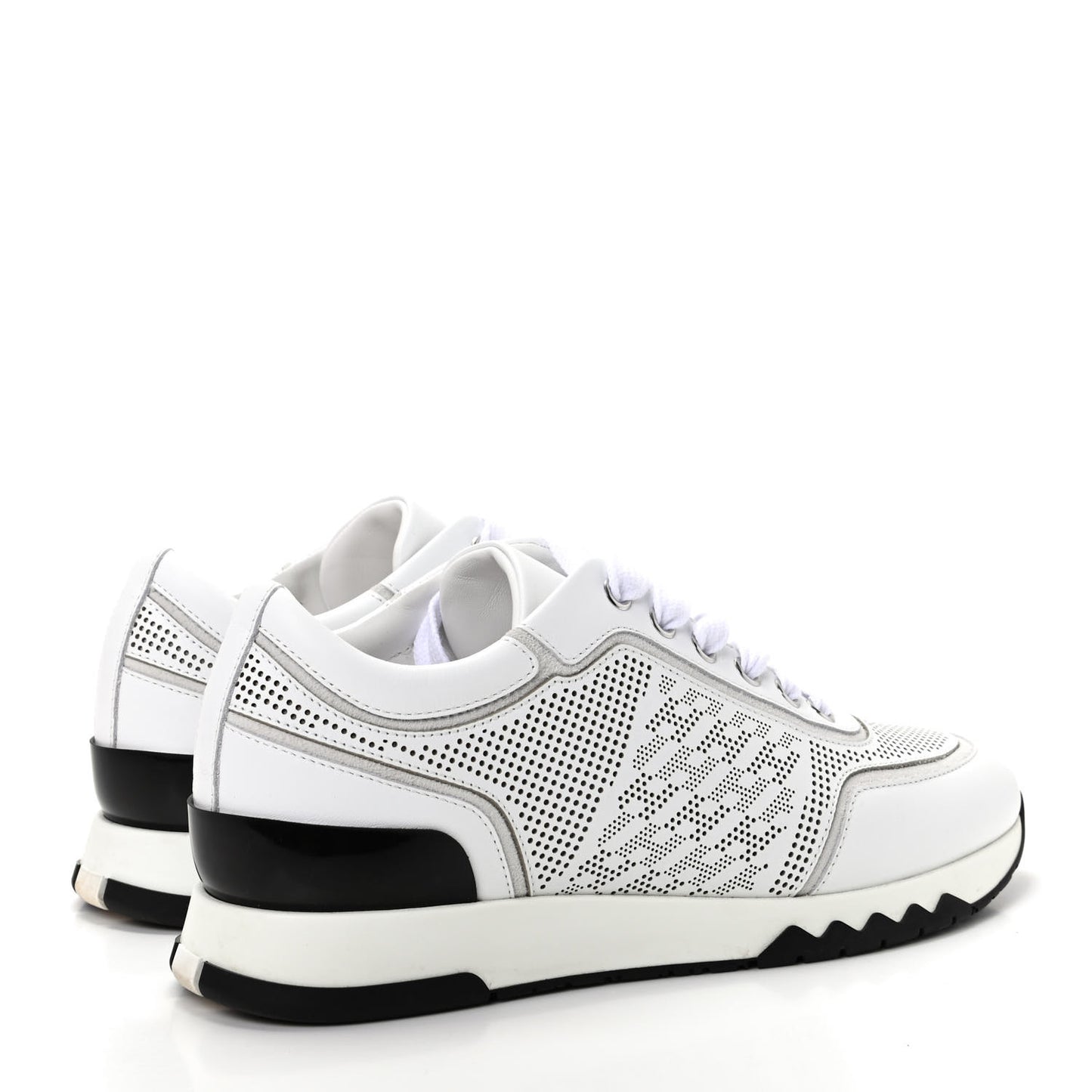 Perforated Calfskin Goatskin Bi-Color Womens C-Addict Sneakers 36.5 Black White