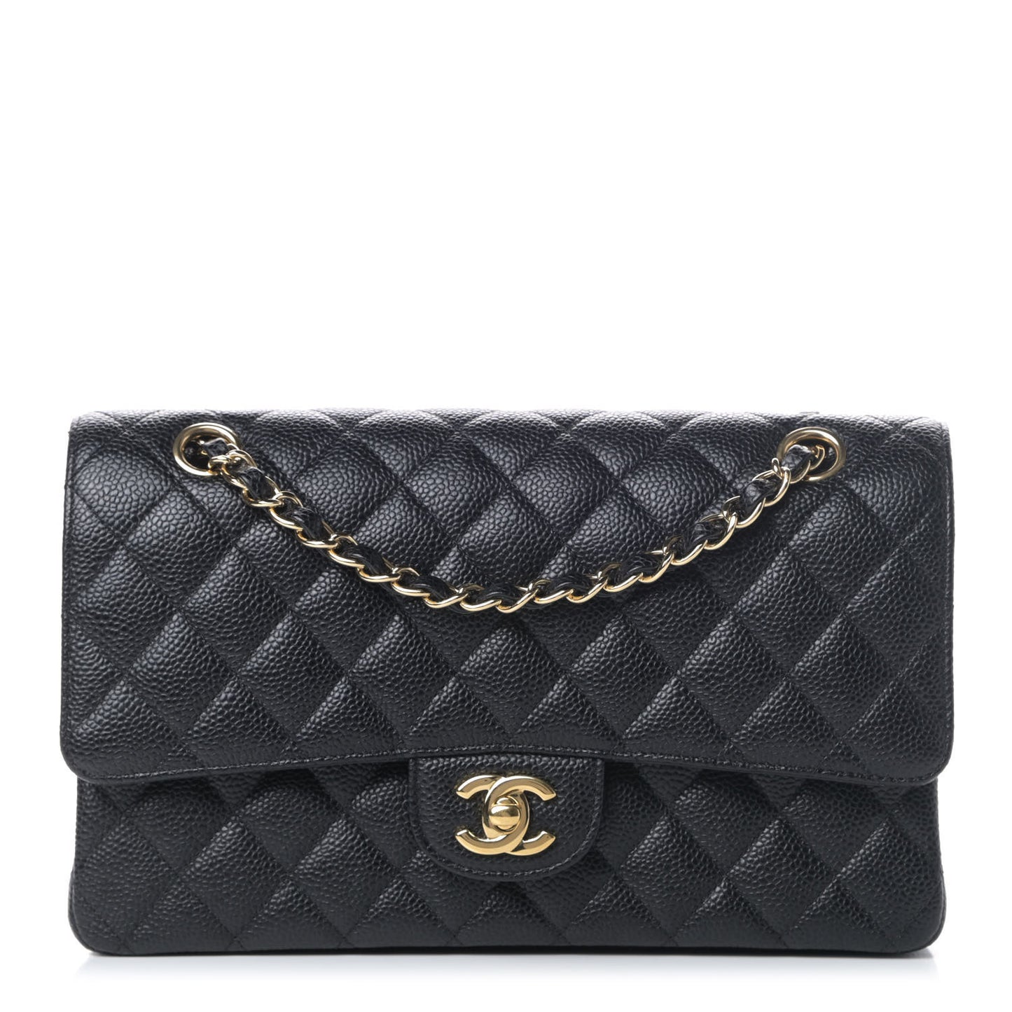 Caviar Quilted Medium Double Flap Black