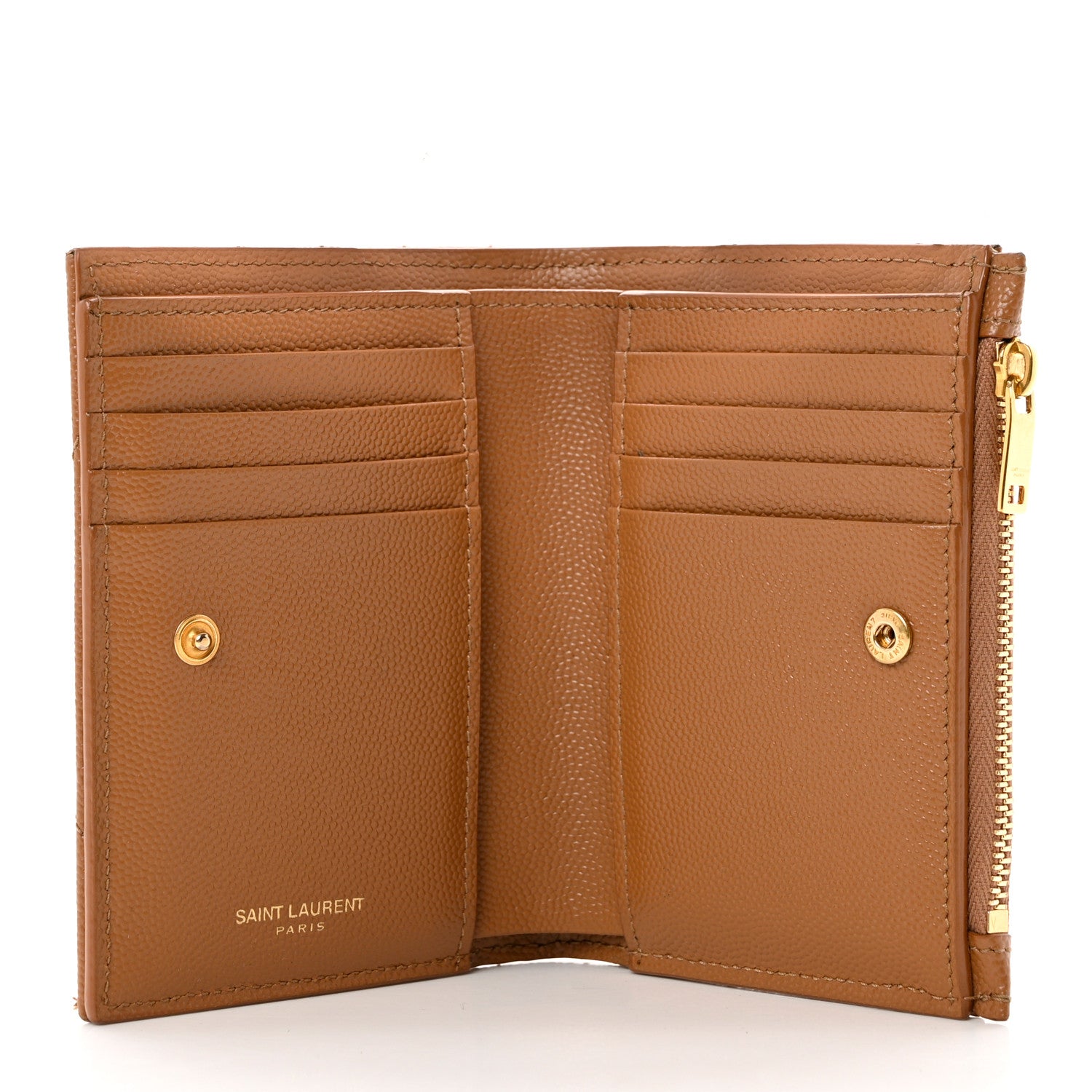 Saint Laurent Grain De Poudre Matelasse Chevron Cassandre Fragments Zipperred Bi-Fold Wallet Natural Dark 5 of 9