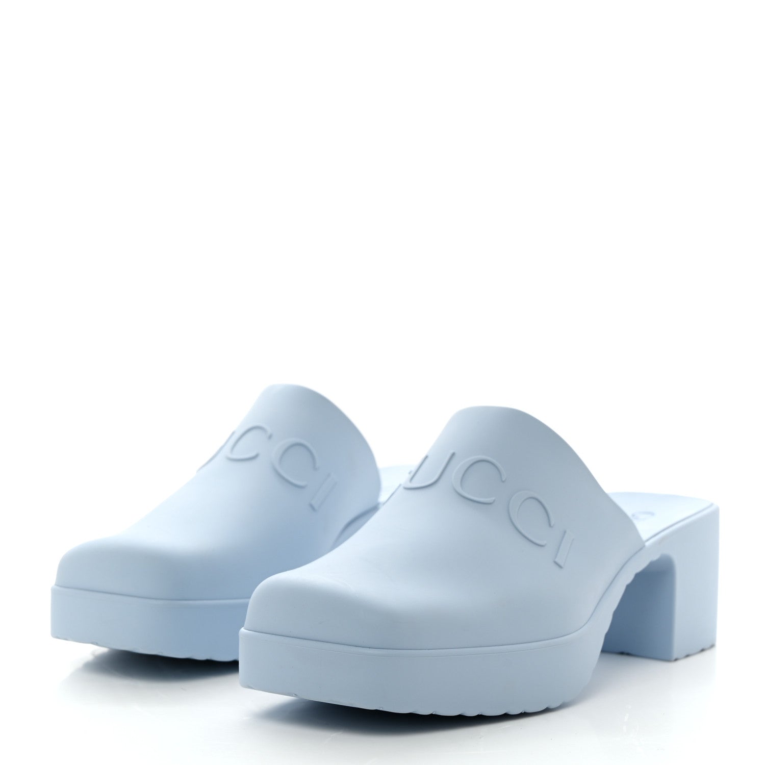 Gucci Rubber Gucci Logo Womens Platform Slide Sandal Mules 35 Porcelain Light Blue 3 of 10