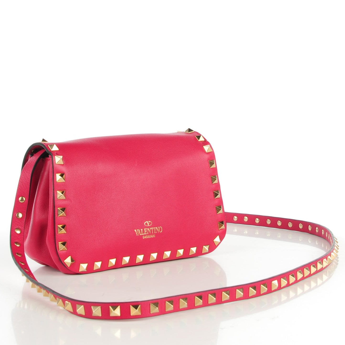 Vitello Mini Rockstud Flap Saddle Crossbody Bag Cyclamin