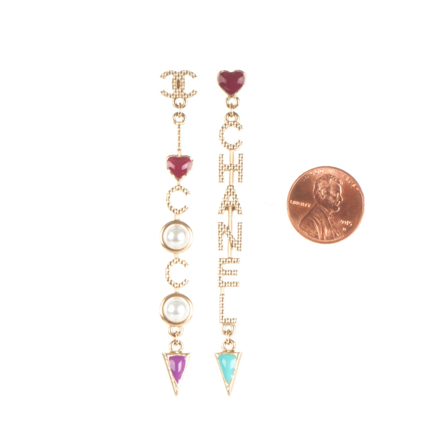 Chanel Metal Glass Resin CC Long Drop Earrings Gold Multicolor 2 of 6