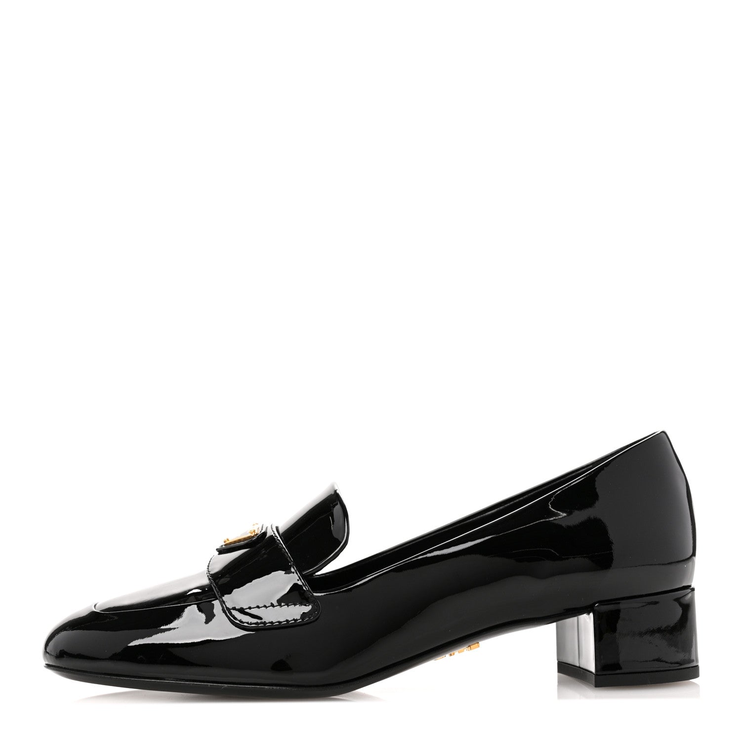 Prada Vernice Metal Triangle Logo 35mm Loafer Pumps 36 Black 1 of 9