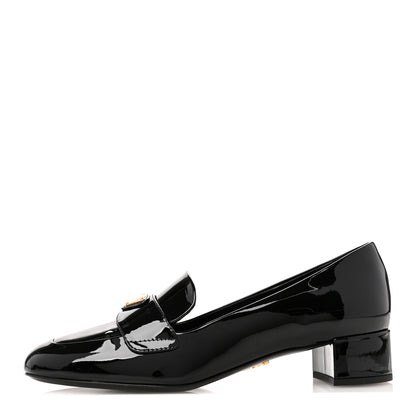Prada Vernice Metal Triangle Logo 35mm Loafer Pumps 36 Black 1 of 9