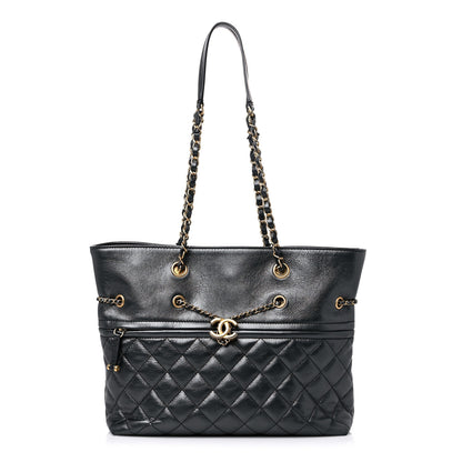 Chanel Metallic Aged Calfskin Quilted Drawstring Shopping Tote Dark Grey 1 of 12