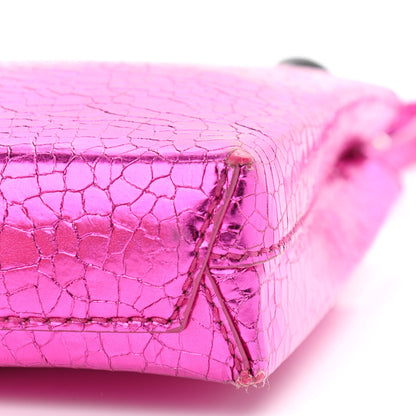 Balenciaga Metallic Calfskin Logo Shopping Phone Holder Bag Acid Fuchsia 10 of 13