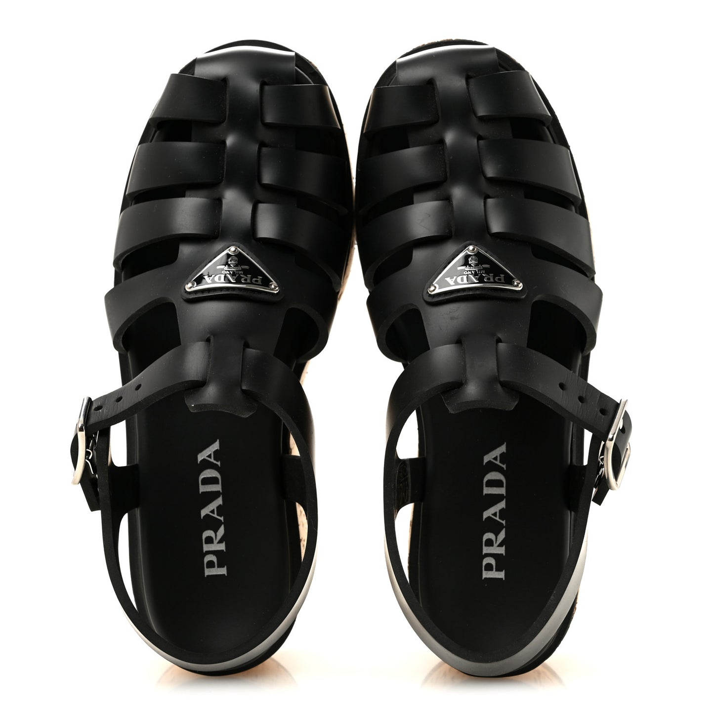 Foam Rubber Cork Triangle Logo Platform Cage Sandals  40 Black